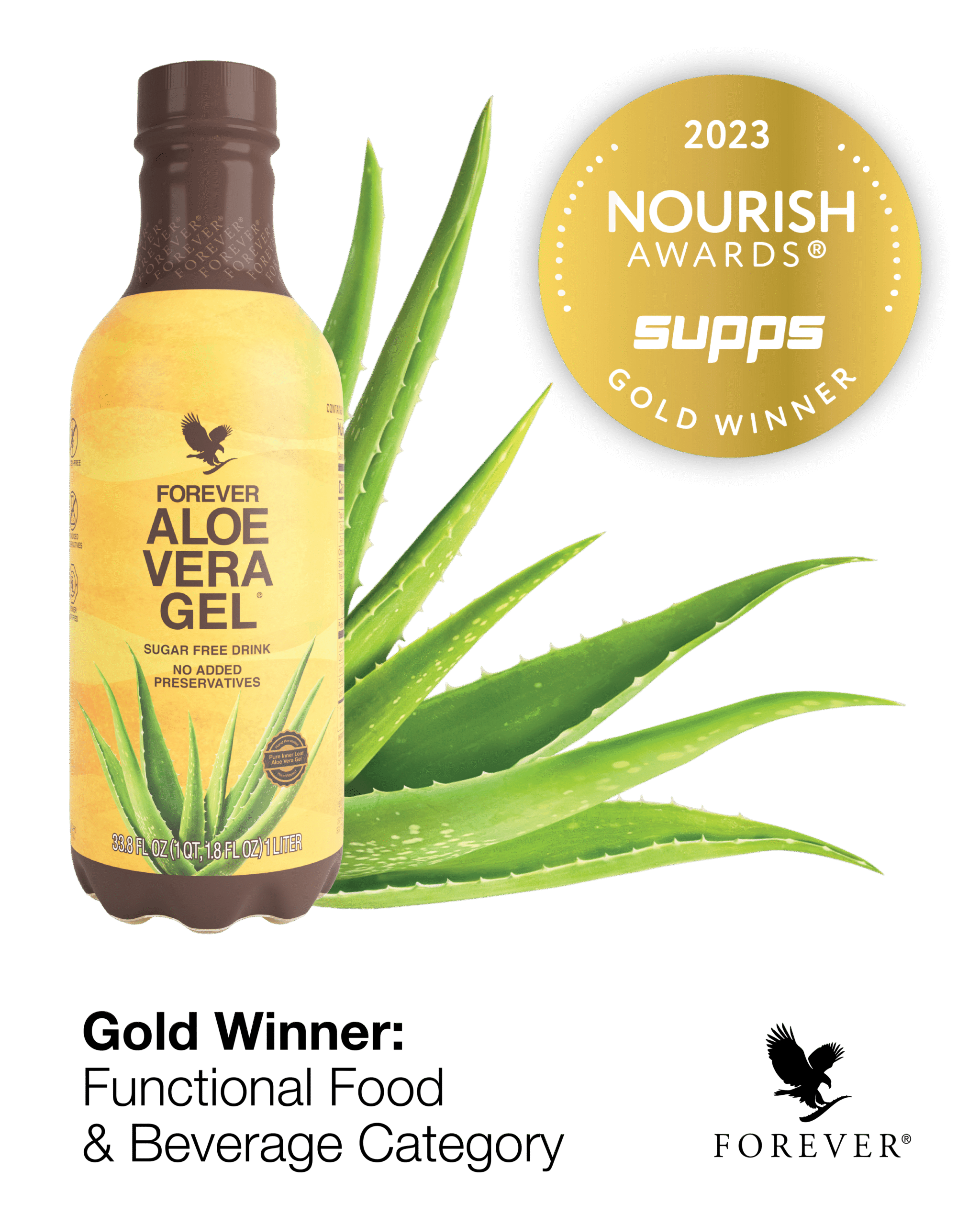 815_Forever Aloe Vera Gel_MedallaDeOroMejorBebidaSulementoNourishAwards_Vertical